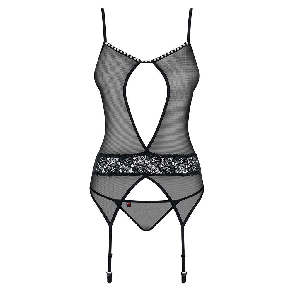 Obsessive - 812-COR-1 corset & thong L/XL - Black