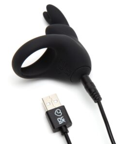 Happy Rabbit Rechargeable Vibrating Rabbit Cock Ring - Black