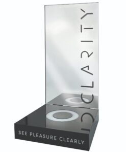 Clarity – Light Up Mirrored Display – POS – Powered via mains cable or optional battery pack (batteries not included)