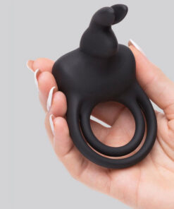 Happy Rabbit Couples Stimulating USB Rechargeable Rabbit Love Ring Black