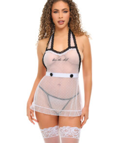 Oh La La Cheri – Kiss The Chef Apron – S/M – Black/White