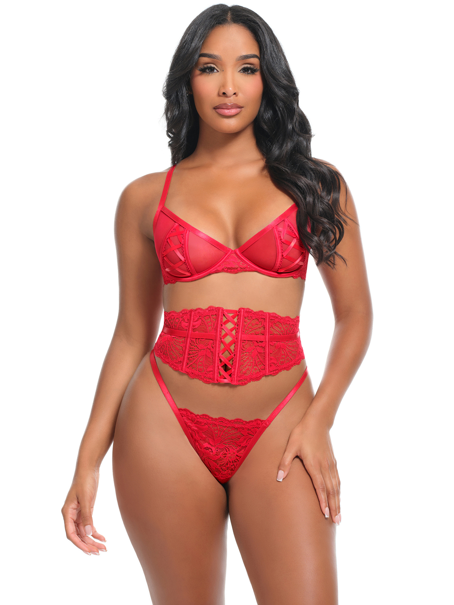 Oh La La Cheri – Brielle 3 Pc Set – L/XL – Red