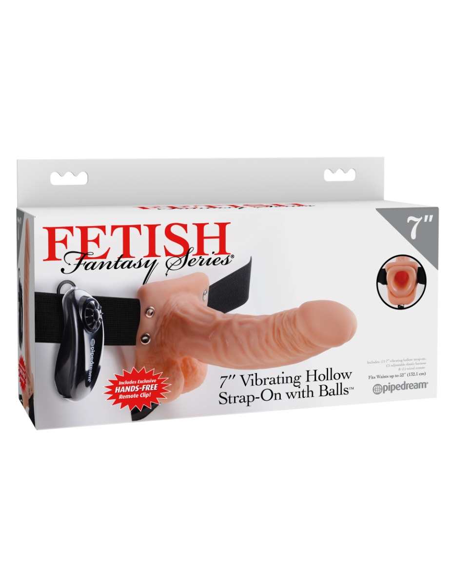 Pipedream – Fetish Fantasy Series – 7″ Vibrating Hollow Strap-On with Balls – Light/Black