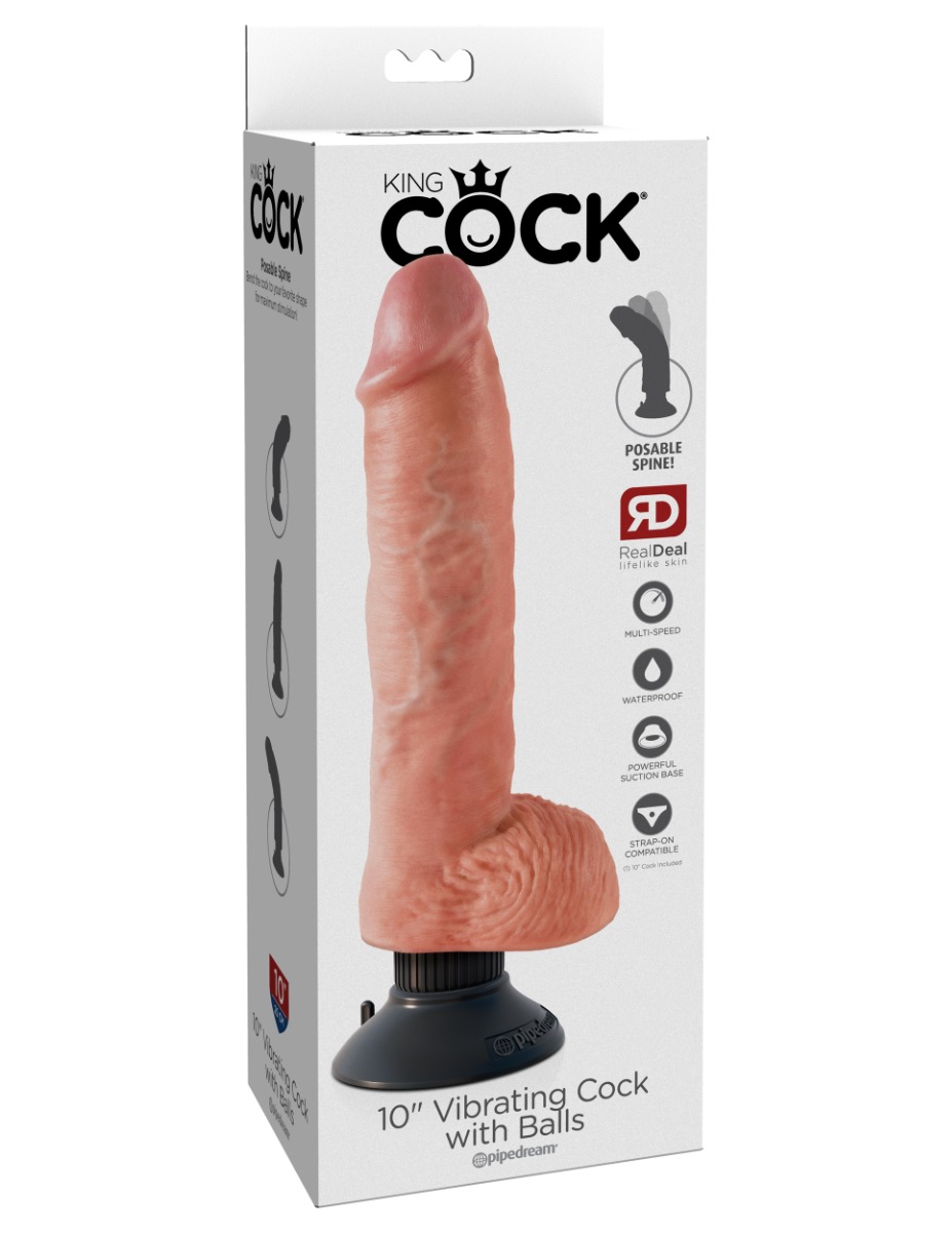 Pipedream – King Cock – 10″ Vibrating Cock with Balls – Light