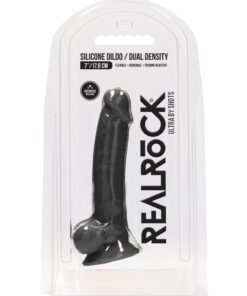 Real Rock Silicone Dildo With Balls 7" (Black)