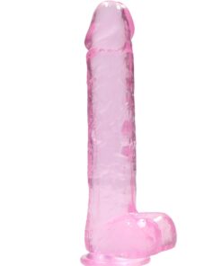 Real Rock Crystal Clear 9" Realistic Dildo With Balls (Pink)