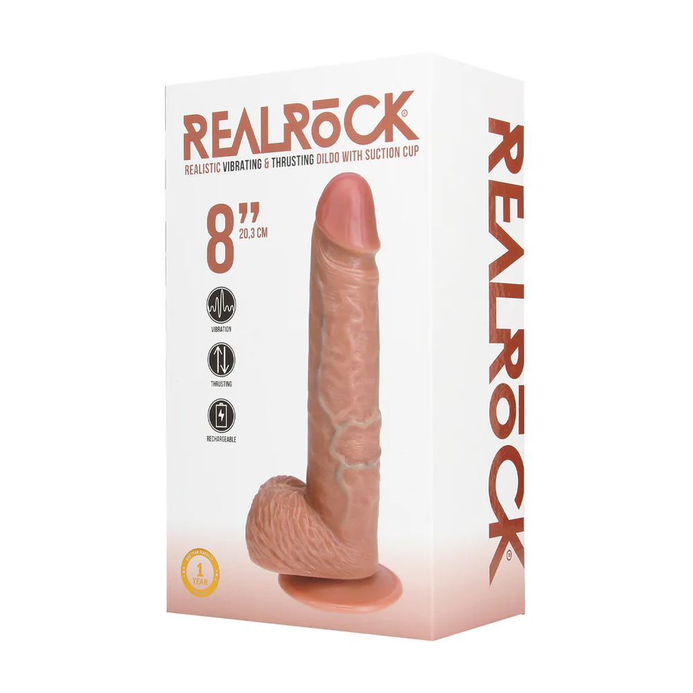Real Rock – Vibrating and Thrusting Straight Cock with Balls – 8 / 20 5 cm – Tan