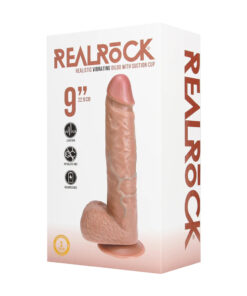 Real Rock – Vibrating Regular Straight Cock with Balls – 9 / 23 cm – Tan