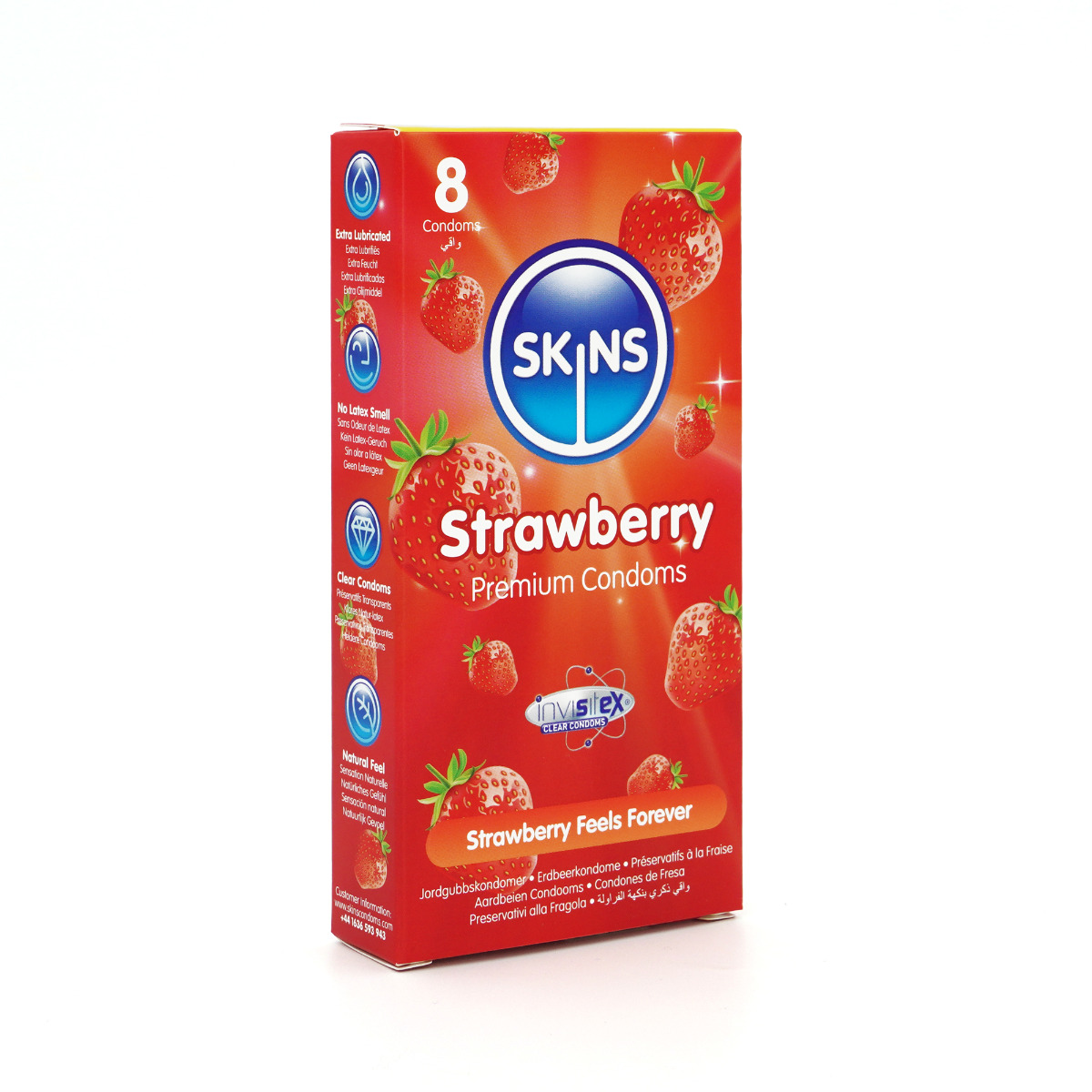 Skins Condoms Strawberry 8 Pack product packaging