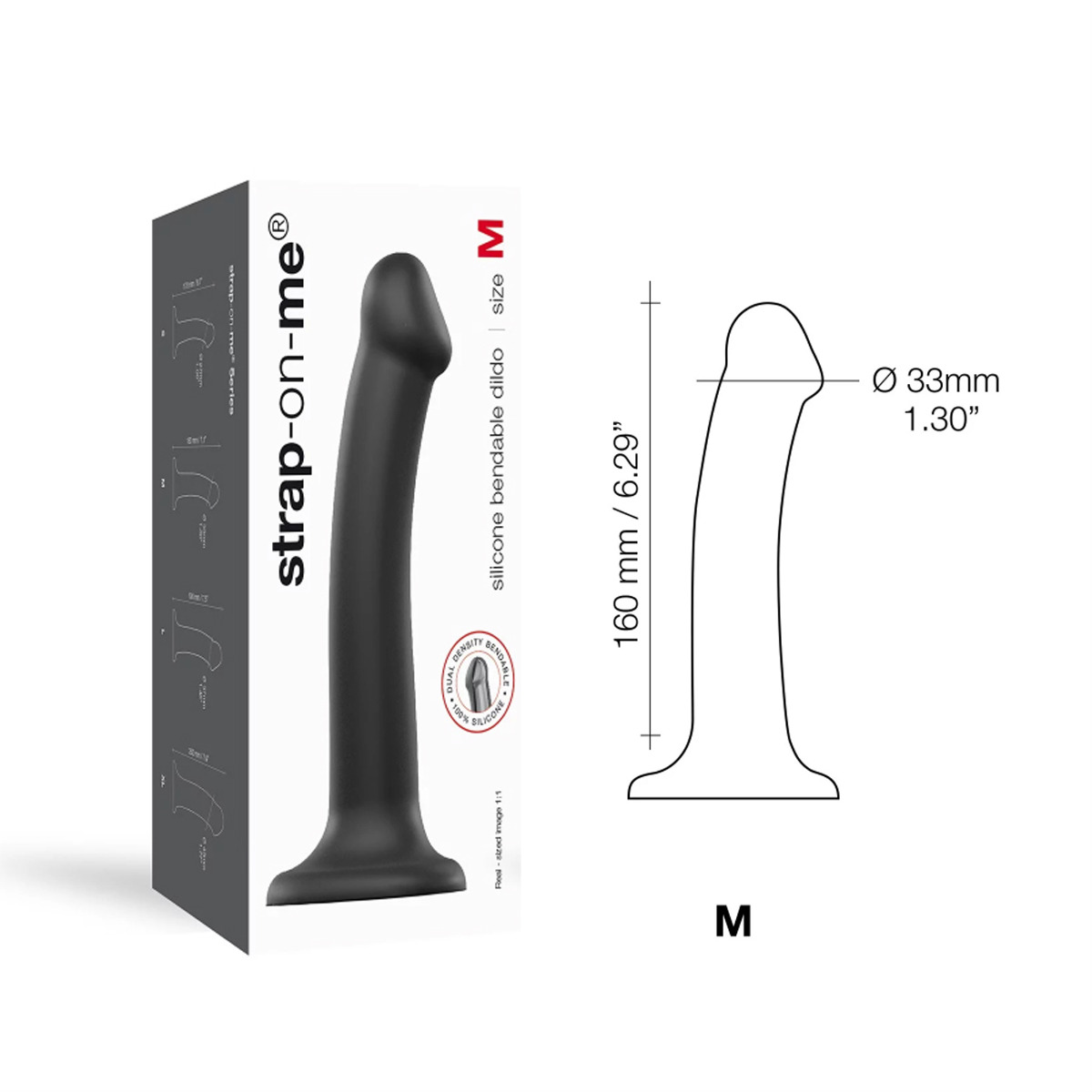 Strap On Me – Semi-Realistic Dual Density Bendable Dildo Black – M