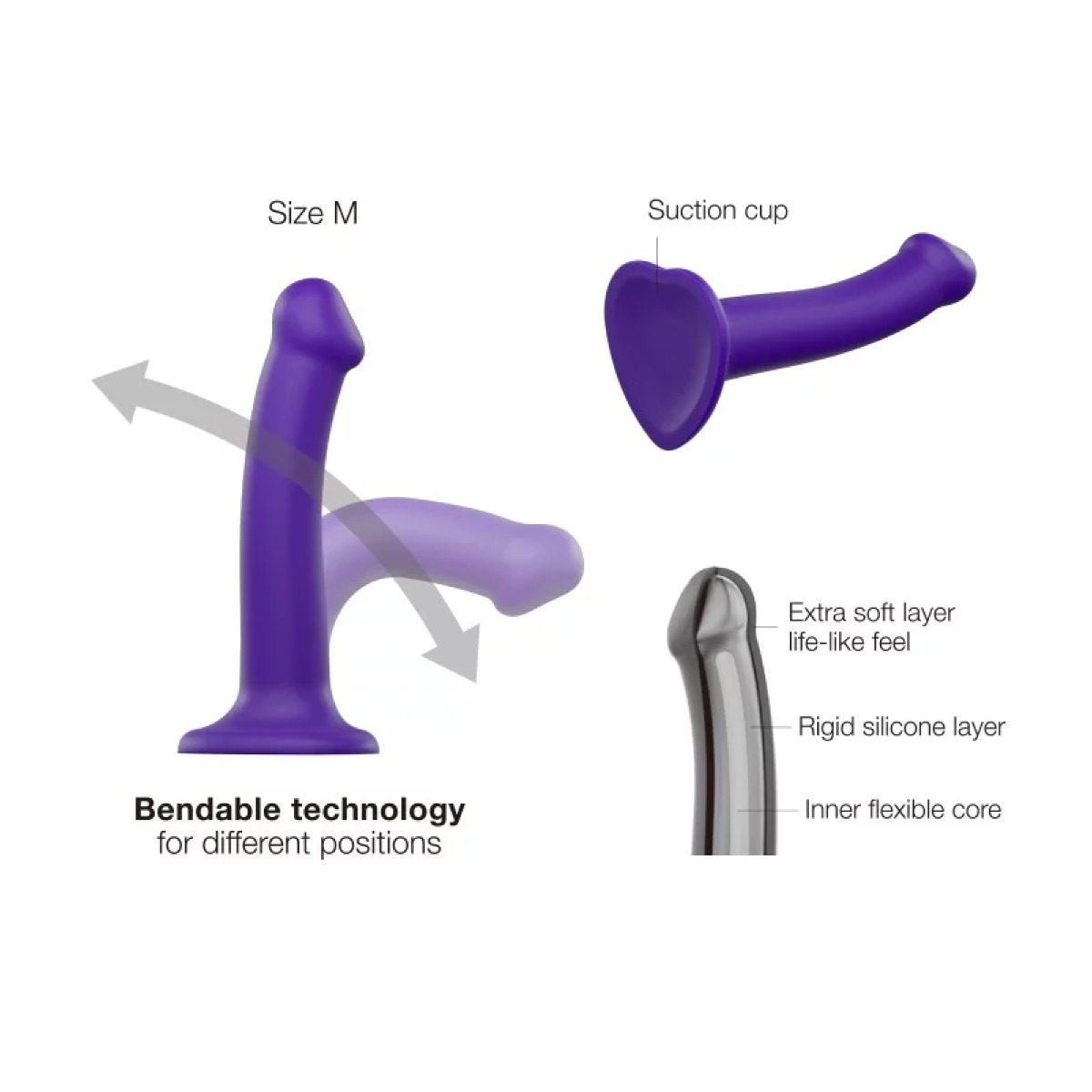 Strap On Me – Semi-Realistic Dual Density Bendable Dildo Purple – M