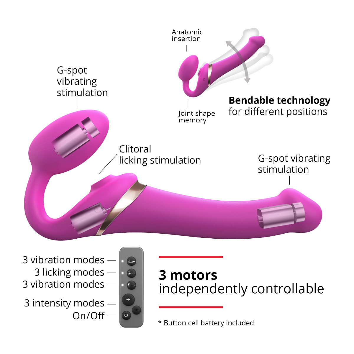 Strap On Me – Multi Orgasm Bendable Strap-On – S – Fuchsia