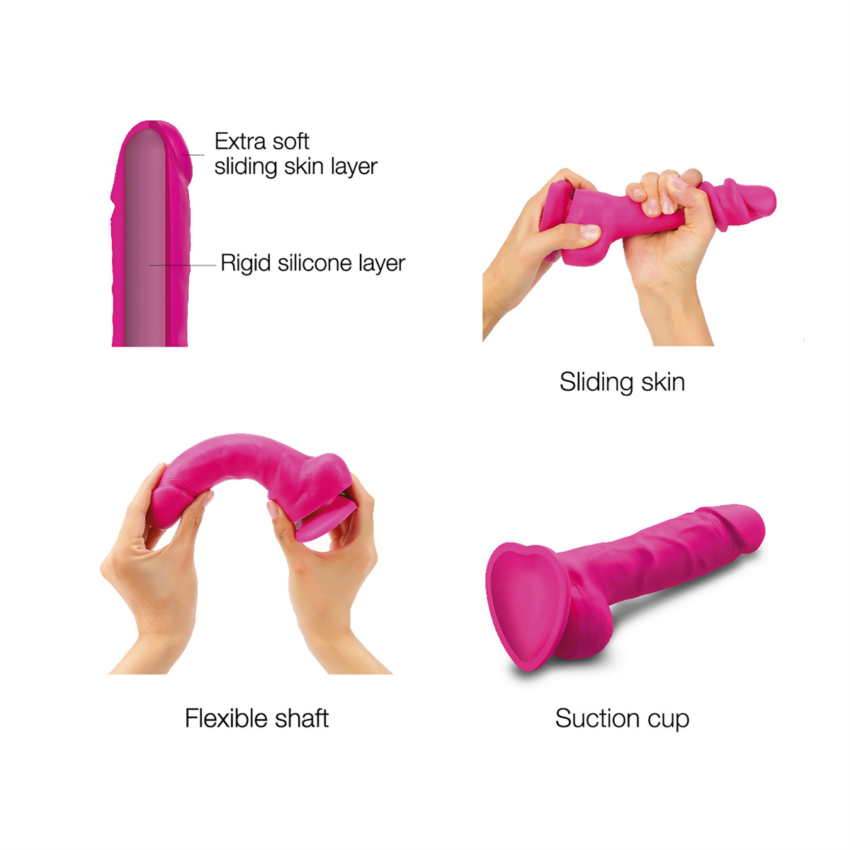 Strap On Me - Sliding Skin Realistic Dildo - Fuchsia - M