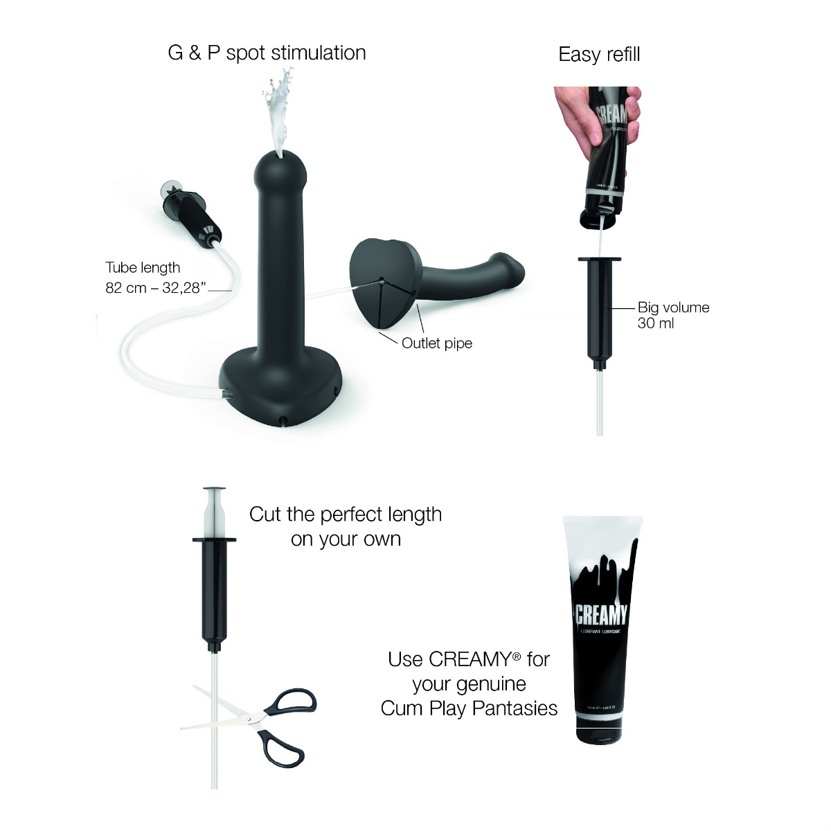 Strap On Me – Squirting Cum Dildo Semi-Realiste Black – L